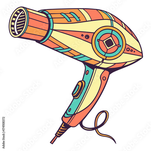 Colorful retro hair dryer with geometric pattern hairdryer