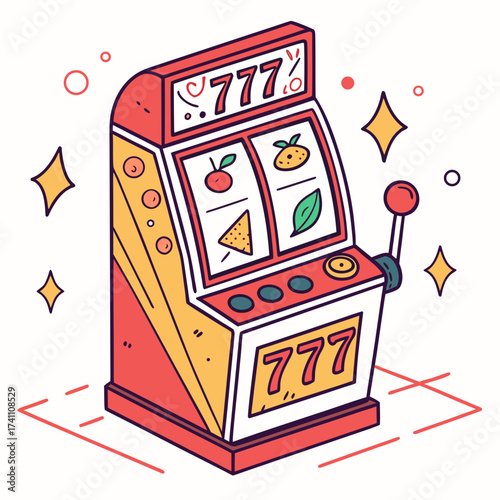 Colorful slot machine with 777 symbols and fruit icons