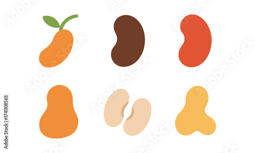 Minimalist icons of various beans and seeds with flat design style