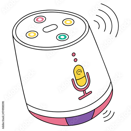 Colorful smart speaker with microphone and sound waves