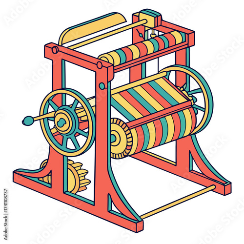 Colorful textile weaving machine illustration loom