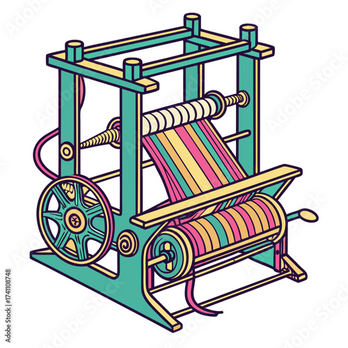 Colorful textile weaving machine illustration loom 2