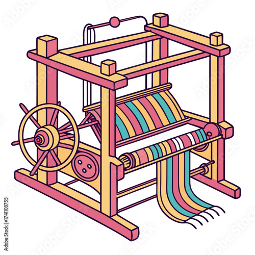 Colorful textile weaving machine with striped fabric
