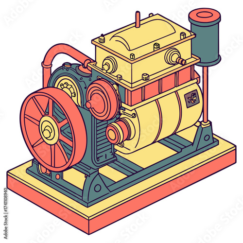 Colorful vintage engine machine isolated on white motor