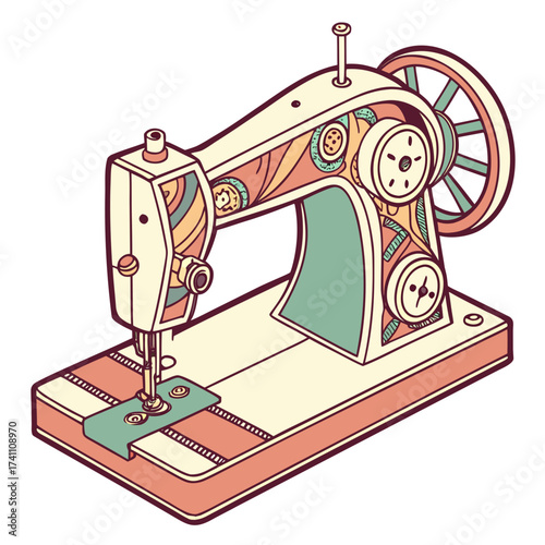 Colorful vintage sewing machine with decorative patterns 1