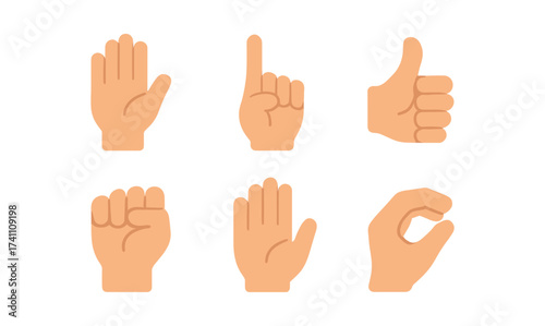 Set of flat hand gestures on white background