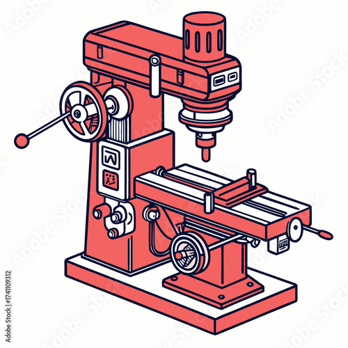 Coral milling machine with dark blue outline on white