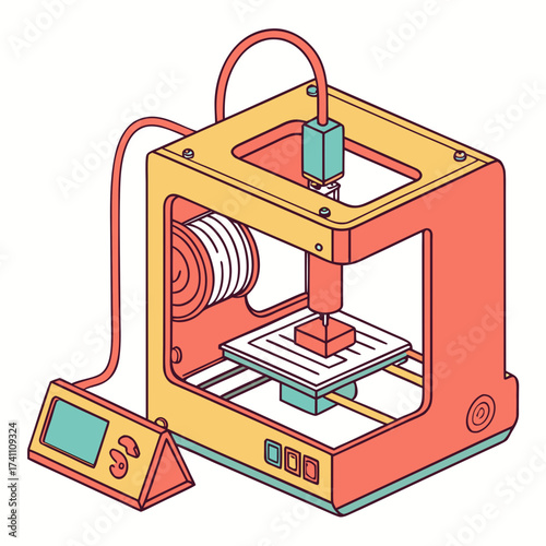 Coral yellow and teal 3d printer machine technology