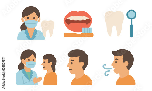 Dental health care concepts with dentist and oral hygiene elements