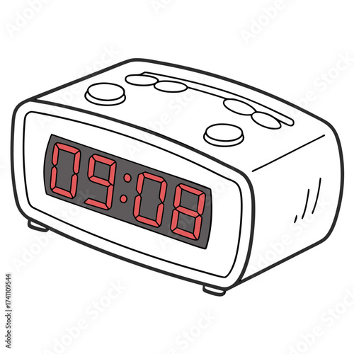 Digital alarm clock with red numbers showing 0908 digital clock
