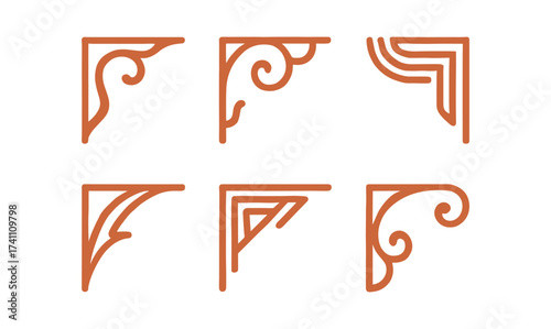 Elegant ornamental corner designs in minimalist linear style for decoration
