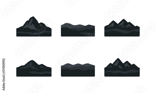 Minimalist mountain range icons in flat style on white background
