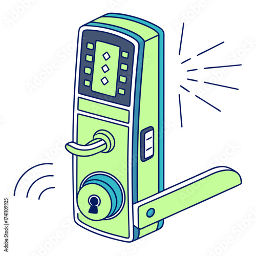 Green and blue smart door lock illustration smart lock