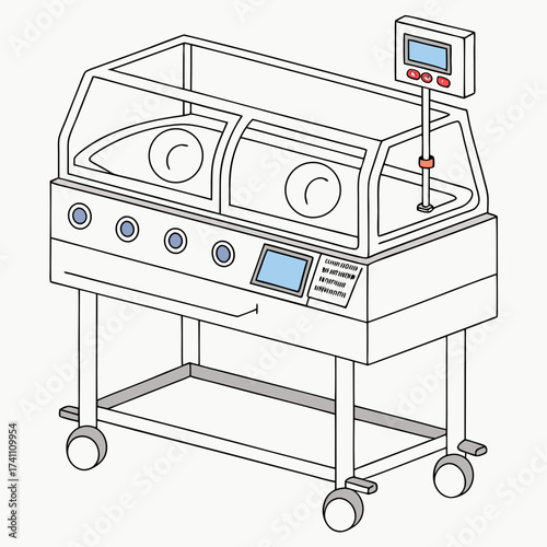 Hospital incubator with digital display and controls