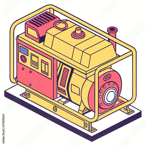 Isometric colorful generator machine illustration power