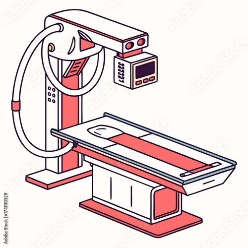 Isometric medical x ray machine with coral accents