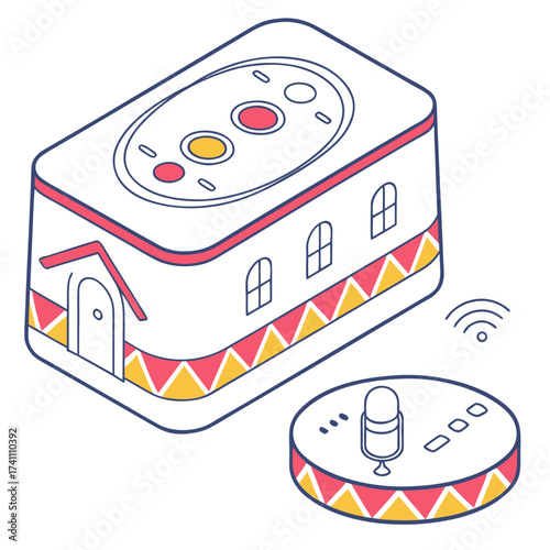 Isometric smart home device with colorful accents voice assistant