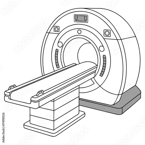 M R I machine with patient table illustration MRI machine
