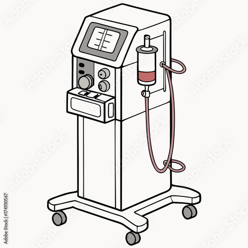 Medical dialysis machine with blood bag and tubes medical equipment
