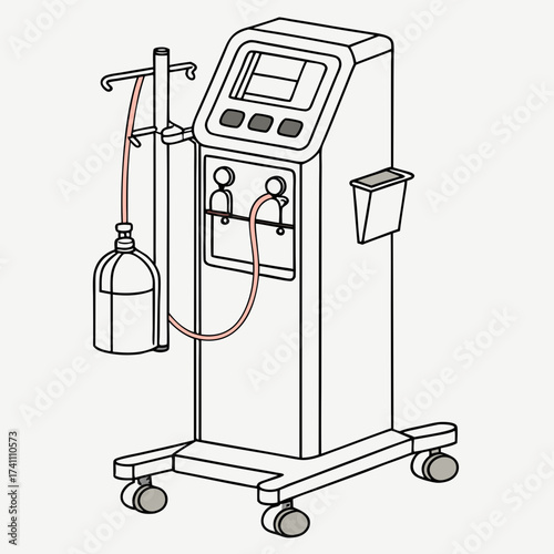 Medical dialysis machine with fluid bag and tubing