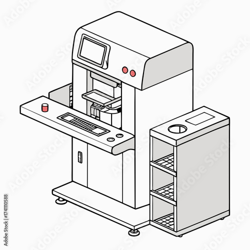 Medical laboratory analyzer machine with screen and buttons
