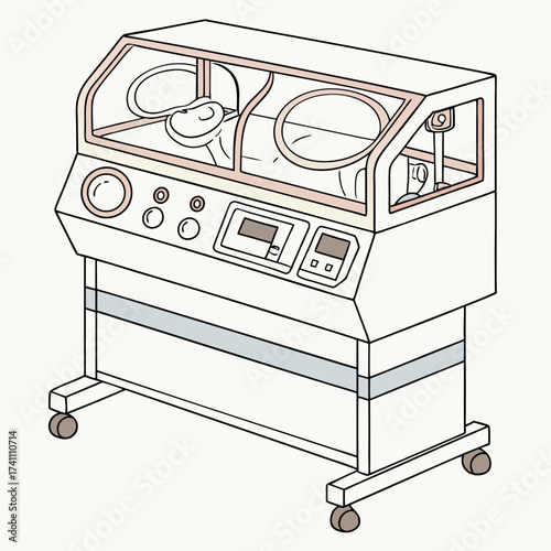 Neonatal incubator with baby on white background newborn