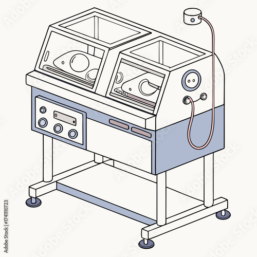 Neonatal incubator with two compartments and medical equipment