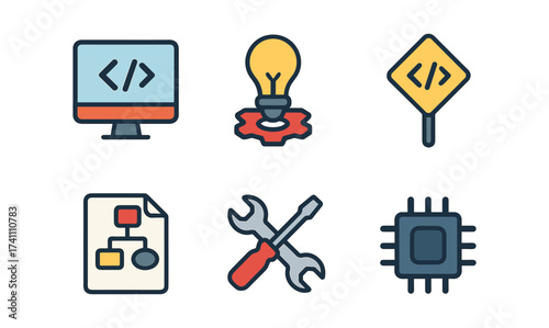 Colorful tech and development icons for innovative design projects