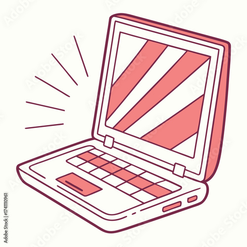 Pink and white striped laptop computer illustration