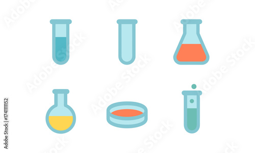 Colorful flat lab equipment icons for science and education projects