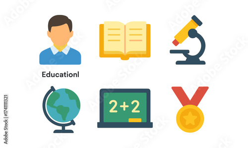 Educational icons: flat design collection featuring learning and science elements