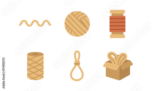 Assorted rope and twine icons in minimalist design on white background