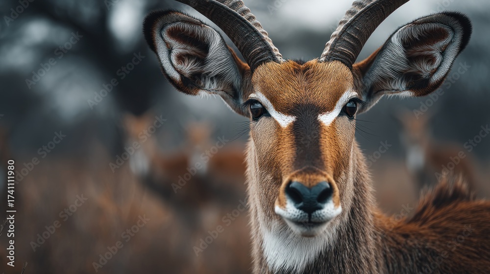 Fototapeta premium Detailed portrait of a female Nile Lechwe antelope in its natural habitat