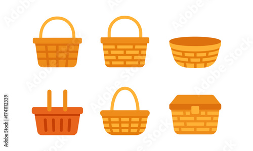 Collection of simple basket designs with handles and woven patterns