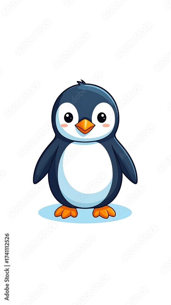 Fototapeta premium Adorable cartoon bird with black and white plumage, standing upright