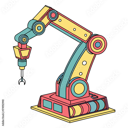 Robotic arm with coral yellow and teal segments machine