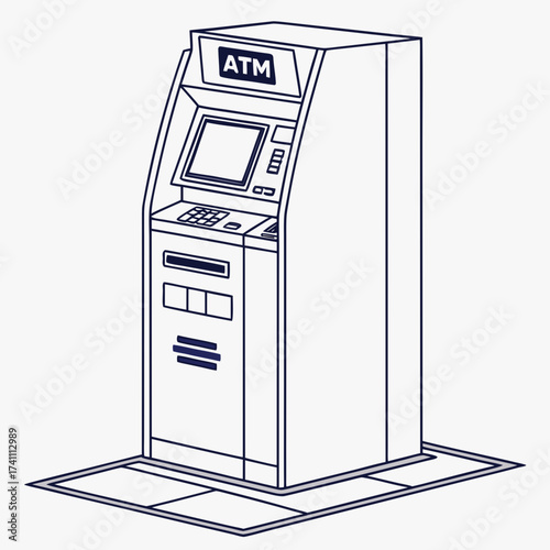 Single A T M machine with screen and keypad cash machine