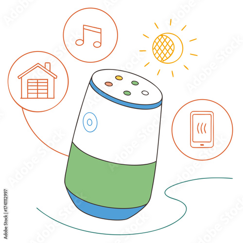 Smart home device with connected icons voice assistant