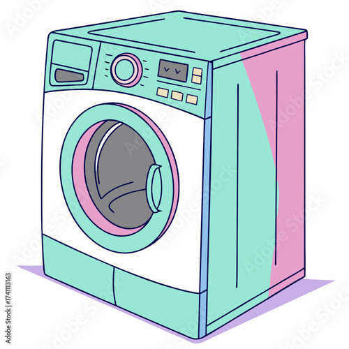 Teal pink and white washing machine laundry appliance