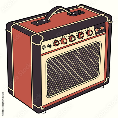 Vintage electric guitar amplifier with red and black casing