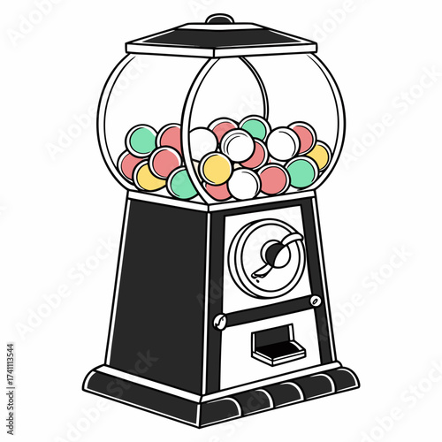 Vintage gumball machine filled with colorful candy