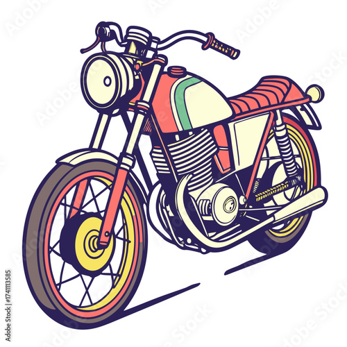 Vintage Motorcycle with Red Yellow and Green Accents
