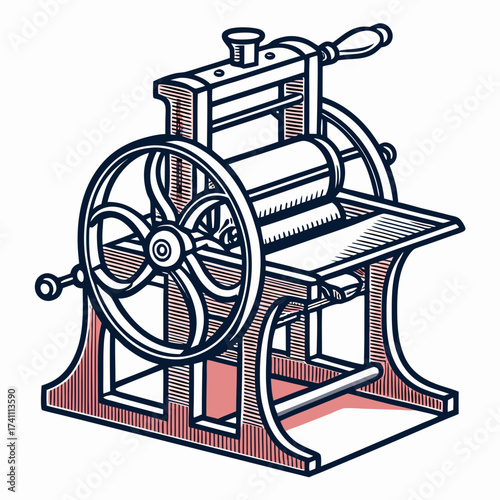 Vintage printing press machine graphic illustration