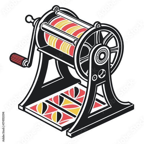 Vintage pencil sharpener with red yellow and black details