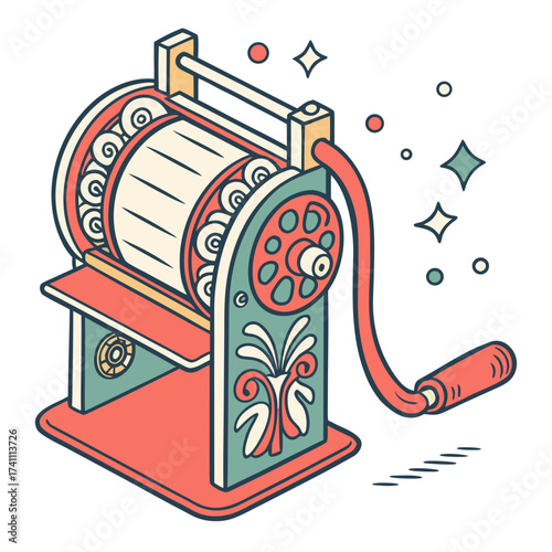 Vintage ticket printing machine with decorative elements
