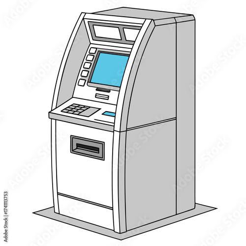White A T M machine with blue screen and keypad atm machine