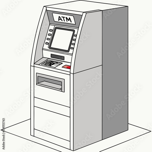 White A T M machine with screen and keypad on white background