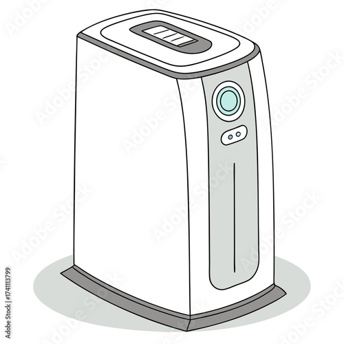 White air purifier machine with light blue glowing panel