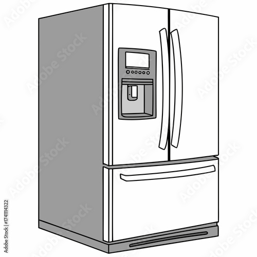 White refrigerator with electronic panel and water dispenser