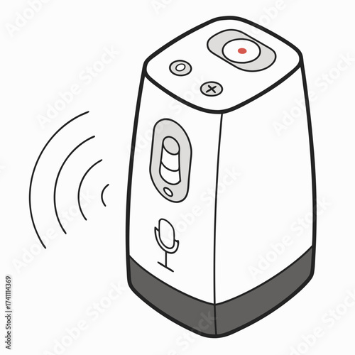 White smart speaker with microphone and sound waves